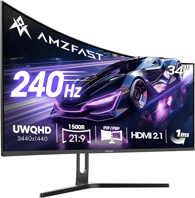 شاشه  mzfast 34 Inch Curved Gaming Monitor 3440 X 1440 UWQHD 240Hz 1ms MPRT 1500R VA
