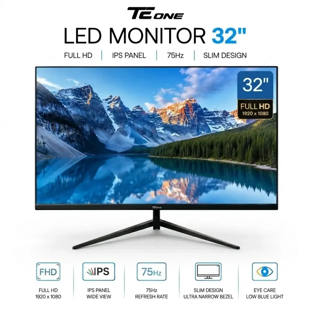 لعلامة التجارية: TE ONE الموديل: 32T75-PRO حجم الشاشة: 32 بوصة الدقة: 1920 × 1080 Full HD نوع اللوحة: IPS LED معدل التحديث: 75Hz التصميم: مسطح ونحيف للغاية زاوية الرؤية: واسعة المنافذ: HDMI / VGA حماية العين: تقليل الضوء الأزرق اللون: أسود
