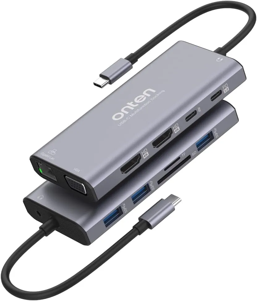 ONTEN UC601 LAN&2TBS&2 HDMI&VGA&USP3 =3 PCS&TF&SD دوك ستيشن تايبسي مخارج