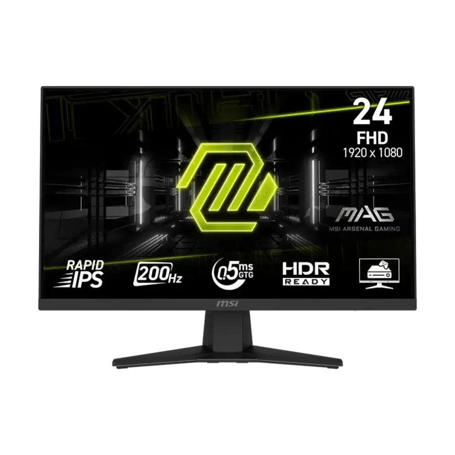 شاشهMSI 24MAG 244F Gaming Monitor 1920*1080 (FHD) Rapid IPS,200 hz , 0.5 ms free Sync Premium hdr Ready, Ai Vision , HDMI,Displayport ,Tilt,Black