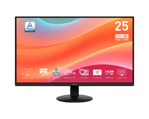 شاشه MSI 25 PRO MP252L 24.5-Inch FHD Office Monitor - 1920 x 1080 IPS Panel, 4-Sided Frameless, 100 Hz Refresh Rate, Eye-Friendly Screen, Tilt- Adjustable - HDMI 1.4b, DP (1.2a -  MSI PRO-MP252L