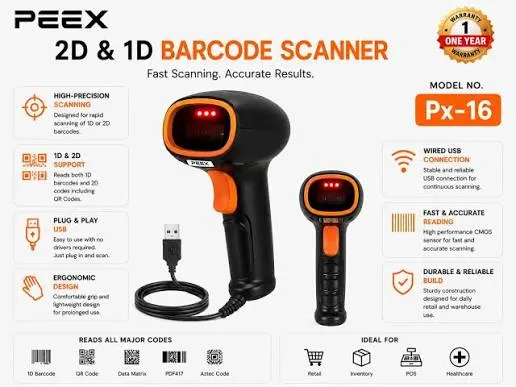 قارء باركود واير   PEEX PX -16 2D