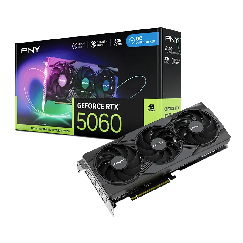 كارت شاشة PNY GeForce RTX™ 5060 ARGB EPIC-X RGB™ Overclocked Triple Fan